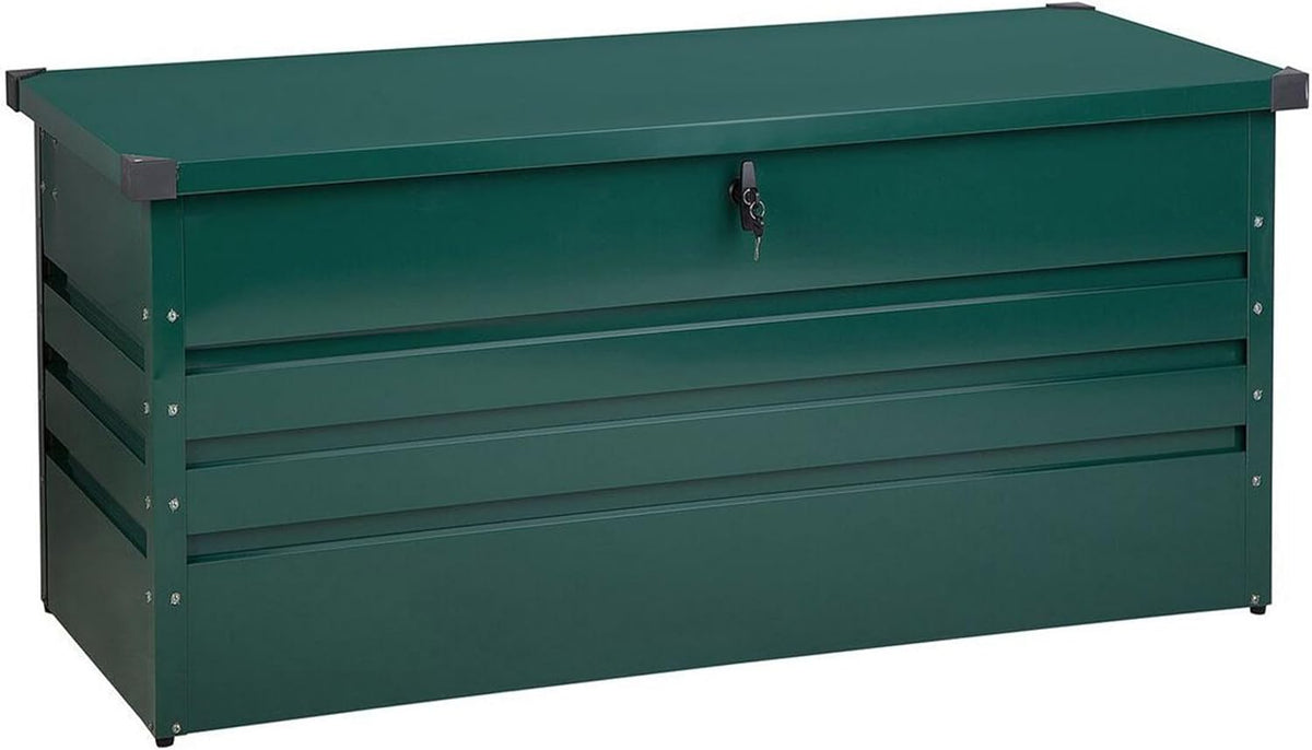 Beliani Coffre de Rangement Extérieur 132 x 62 cm 400 Litres en Acier Galvanisé Vert Idéal pour les Accessoires de Jardin Durable et Décoratif