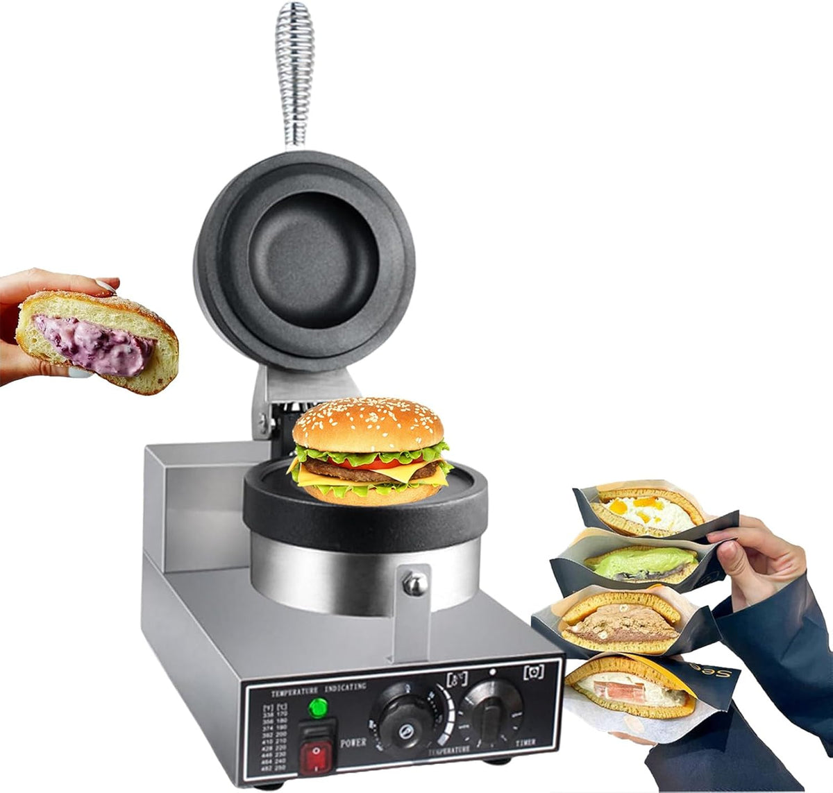 Machine à hamburger électrique, presse à hamburger antiadhésive, machine à hamburger, presse à panini commerciale 1200 W, machine à sandwich pour la maison et le commerce