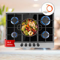 Klarstein 10.4 kW Inox Plaque de Cuisine Gaz Encastrable 5 Feux, Table de Cuisson à Gaz 5 Brûleurs, Piano Gaz en Acier Inoxydable