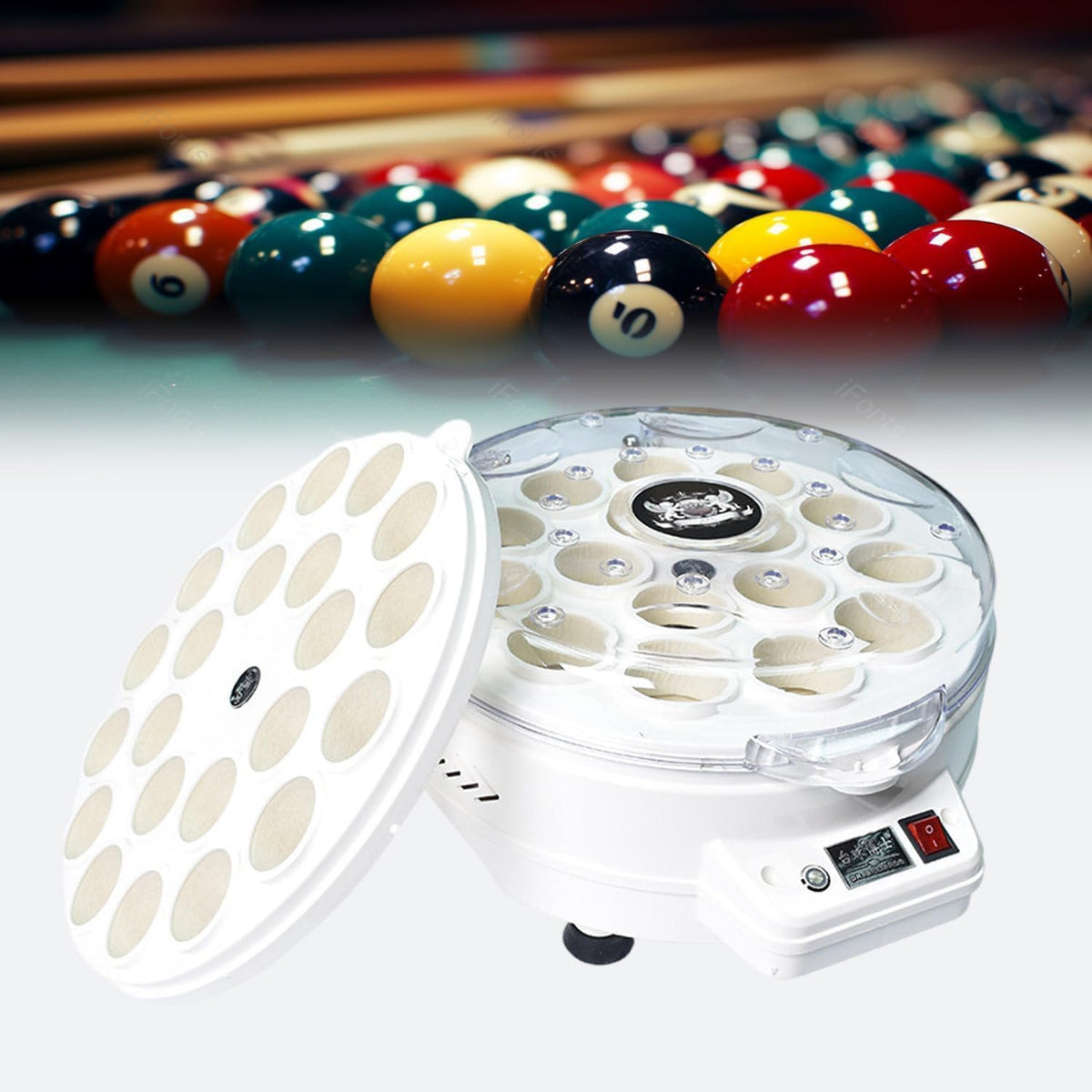 CHRISK Polisseuse de Boules de Billard, Machine de Nettoyage de Billard 2 en 1, Machine à Laver de Polissage Automatique 16/22 plaques de Boules