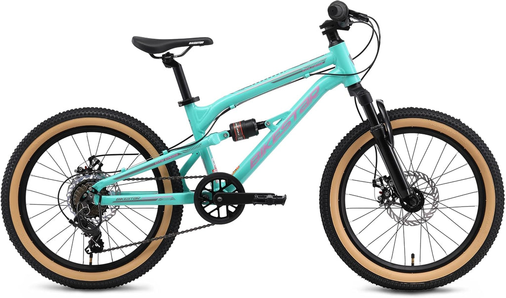 BIKESTAR VTT Vélo Tout Terrain Tout Suspendu pour Enfants de 6 Ans | Bicyclette 20 Pouces 7 Vitesses Shimano, Freins Disque