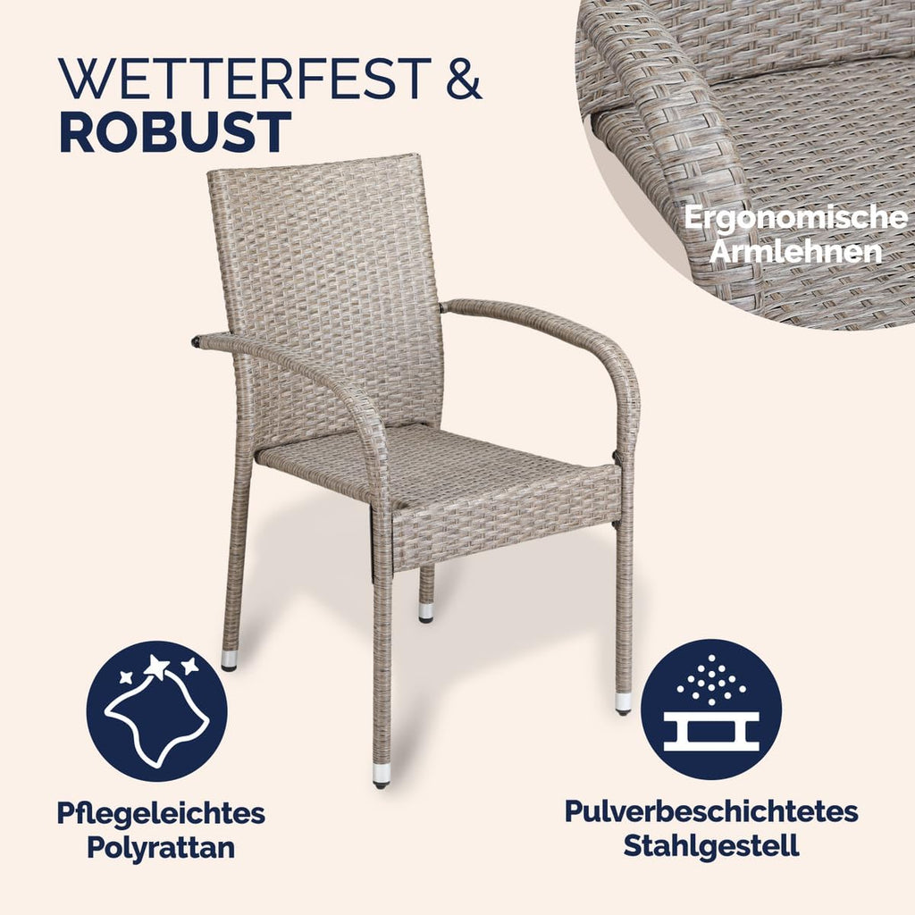 Casaria® Lot de 8 chaises de Jardin crèmes empilables polyrotin accoudoirs arrondis Fauteuil extérieur terrasse Balcon