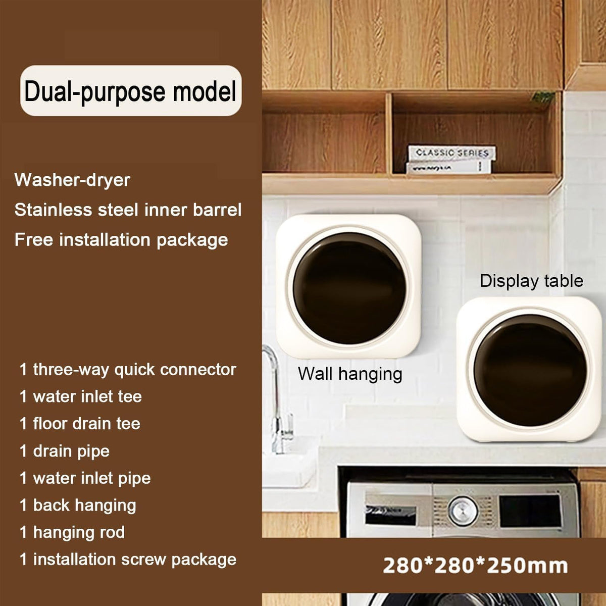 GEJLELDS Mini Machine À Laver Et Sèche-Linge De 3,5 L, Machine À Laver Compacte Et Essoreuse avec Baril Intérieur en Acier Inoxydable, pour Appartement, Maison, Dortoir Mural