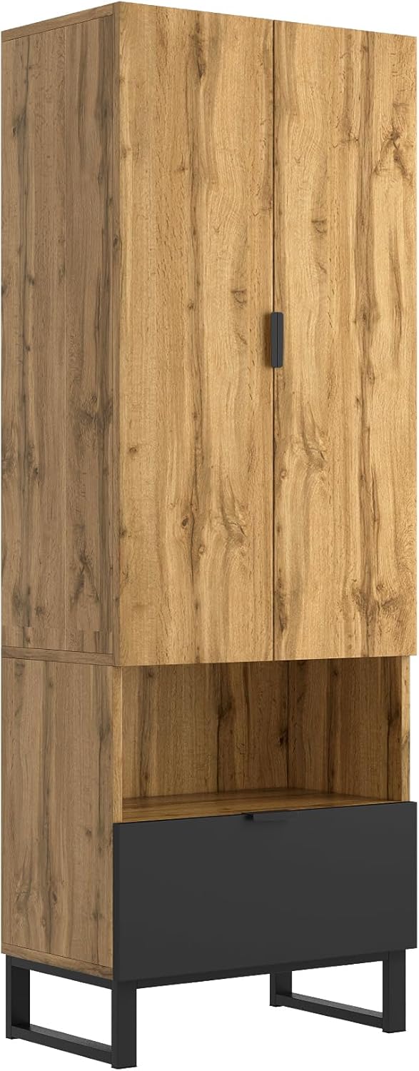 KecDuey Ensemble de garde-robe, 1 tiroir, 1 compartiment avec étagères réglables, avec tringle à vêtements tringle à vêtements uniquement
