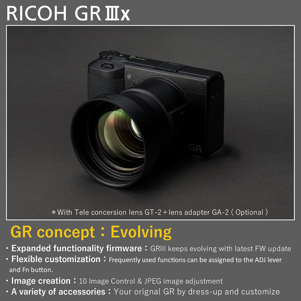 Ricoh GR IIIx Appareil Photo numérique [Focale 40mm] [Equipé d'un capteur CMOS APS-C de 24.2M] [La référence en matière de Prises de Vue instantanées] Noir