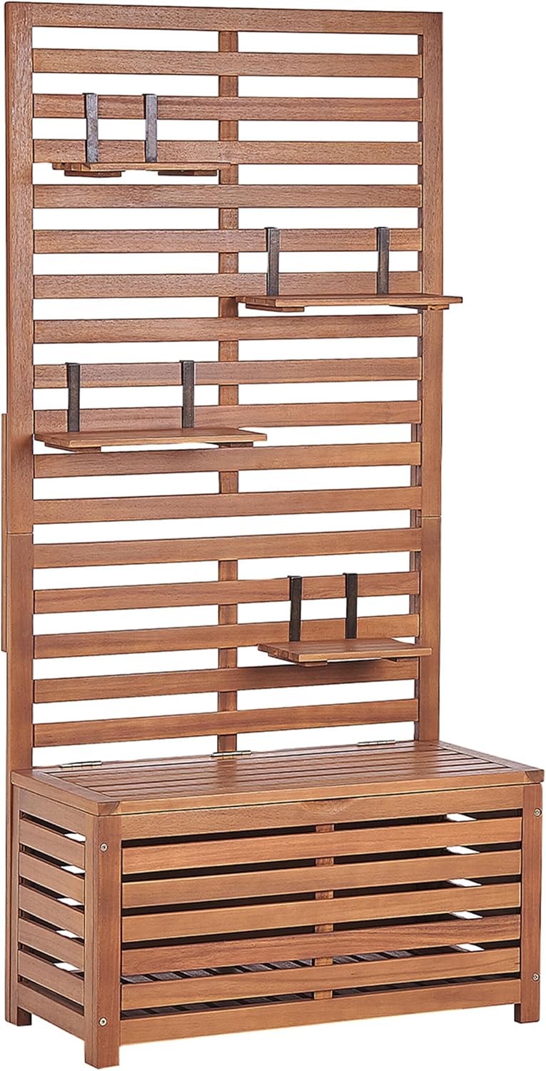 Beliani Banc de Rangement Extérieur avec Étagères Murales en Bois d'Acacia 80 cm Matino