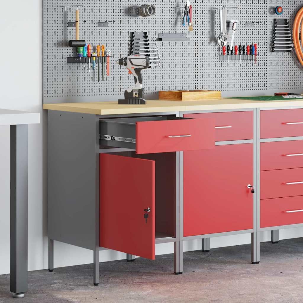 vidaXL Placard de Travail 2 pcs Rouge et Gris 100 x 55 x 85 cm, Organisation d'atelier, Rangement de qualité, Armoire Industrielle Pratique, système de Stockage Multi-Fonction