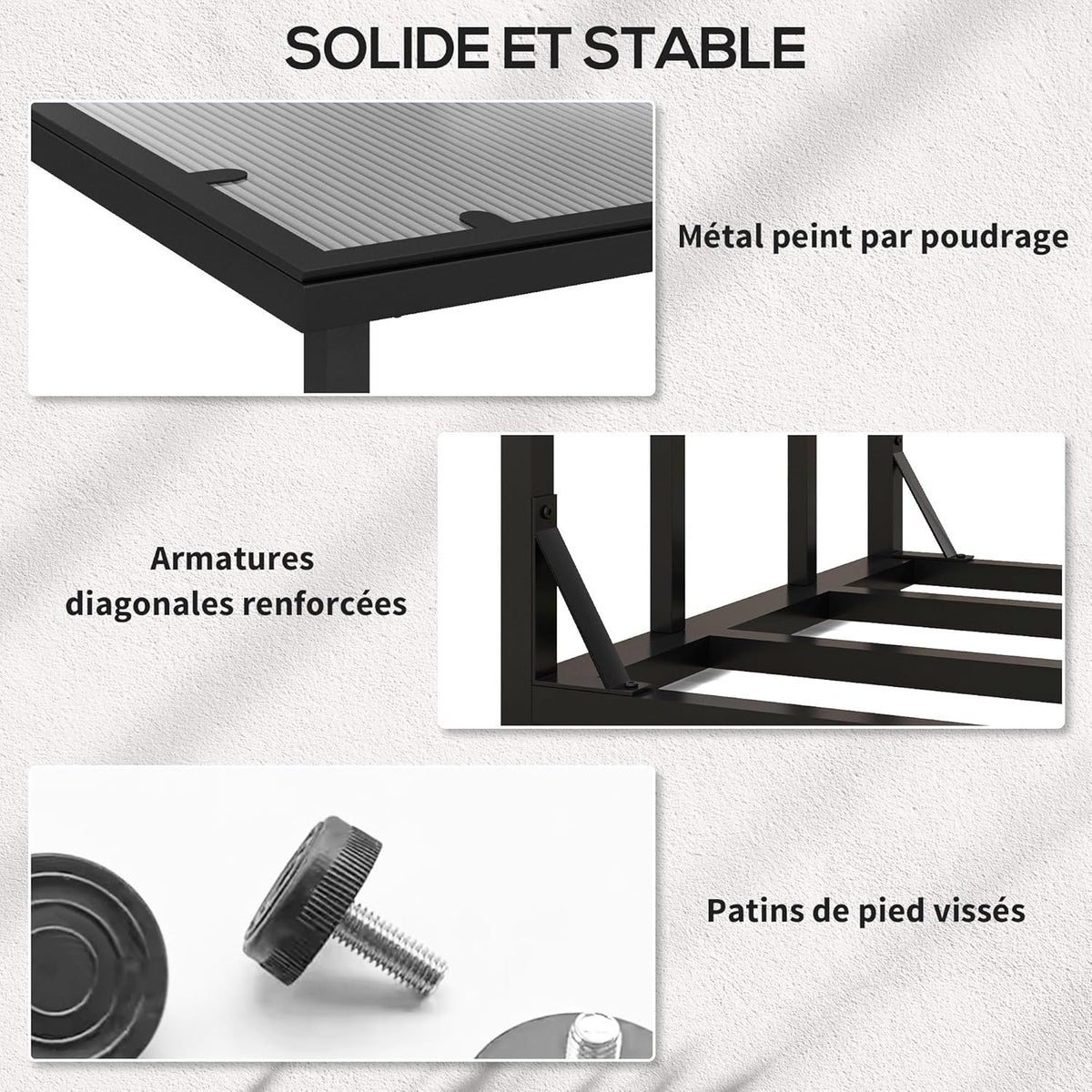 Outsunny Abri-bûches, range-bûche, charge maximale 2000 kg, avec housse de protection imperméable et toit en polycarbonate, abri bois de chauffage, 185 x 62 x 184 cm, cadre en métal, noir