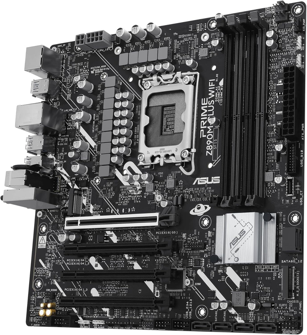 Prime Z890M-PLUS WiFi – Carte mère GamingmATX (DDR5, 10+1+2+1 80A DrMOS,PCIe 5.0, USB 20Gbps Type-C, 3 x M.2, Wi-FI 7, Q-Antenna, Aura Sync RGB)