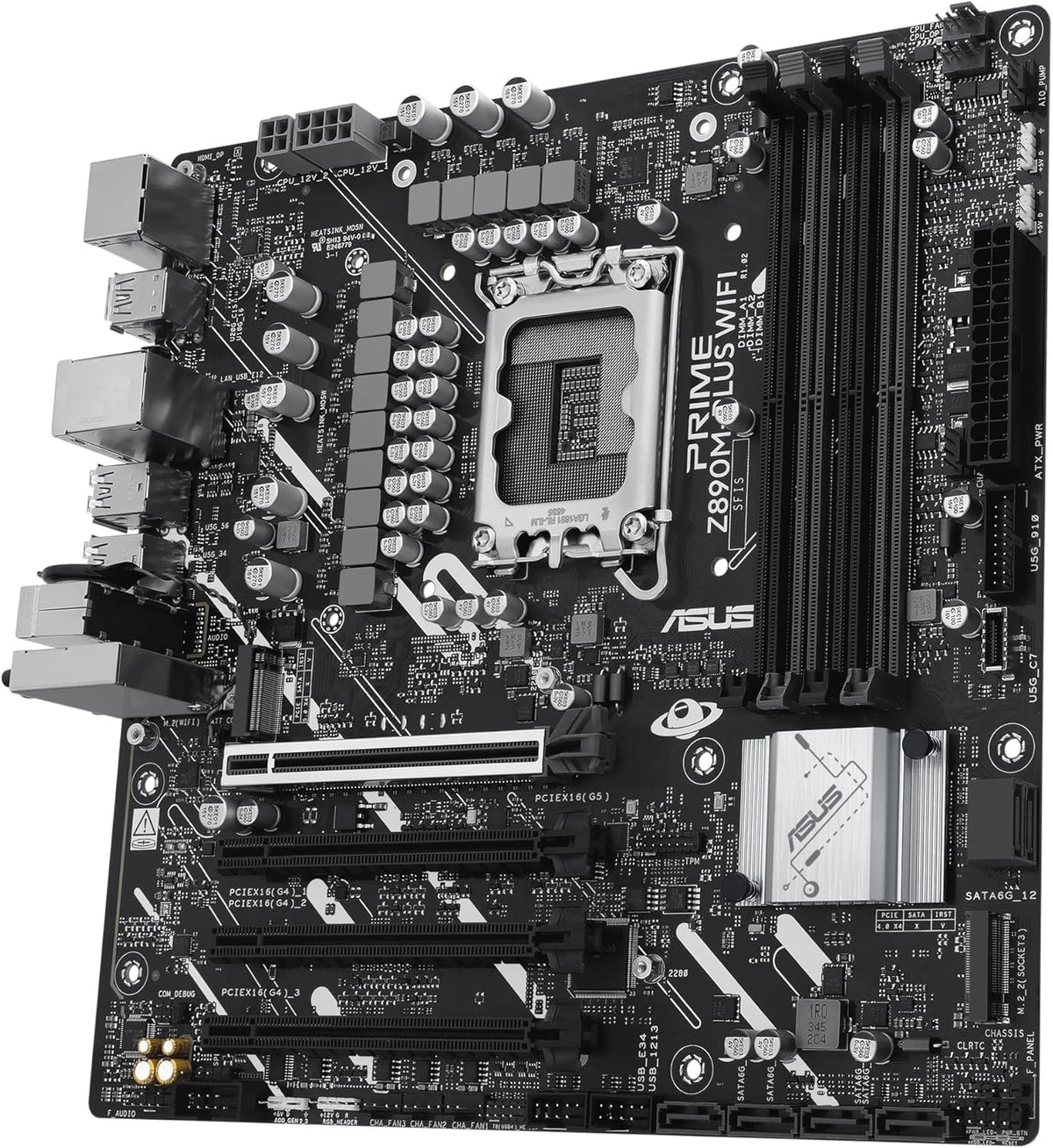 Prime Z890M-PLUS WiFi – Carte mère GamingmATX (DDR5, 10+1+2+1 80A DrMOS,PCIe 5.0, USB 20Gbps Type-C, 3 x M.2, Wi-FI 7, Q-Antenna, Aura Sync RGB)