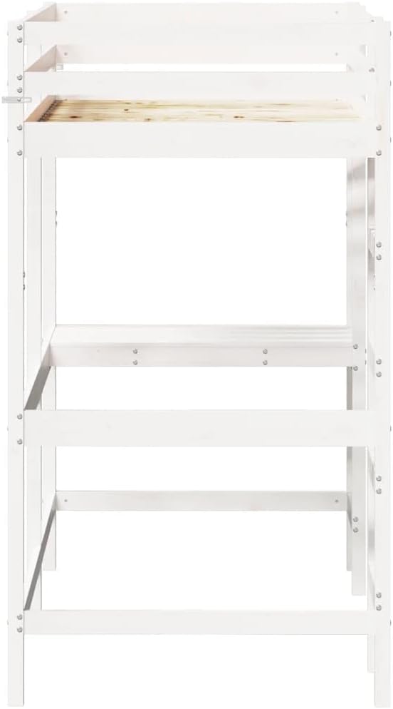 vidaXL Lit Superposé avec Bureau, Lit Mezzanine avec Sommier à Lattes pour Enfant, Meuble de Chambre, Moderne, Blanc 90x200 cm Bois de Pin Massif
