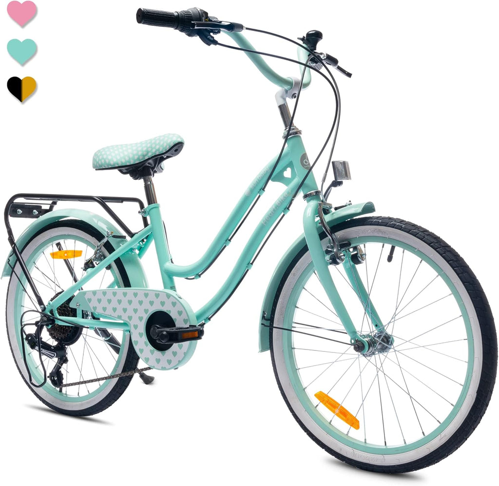 Heart Bike Vélo pour Une Fille 20 Pouces, Vélo Enfant 6-10 Ans, 6 Vitesses Shimano, vélo d'enfant Ans Hauteur réglable