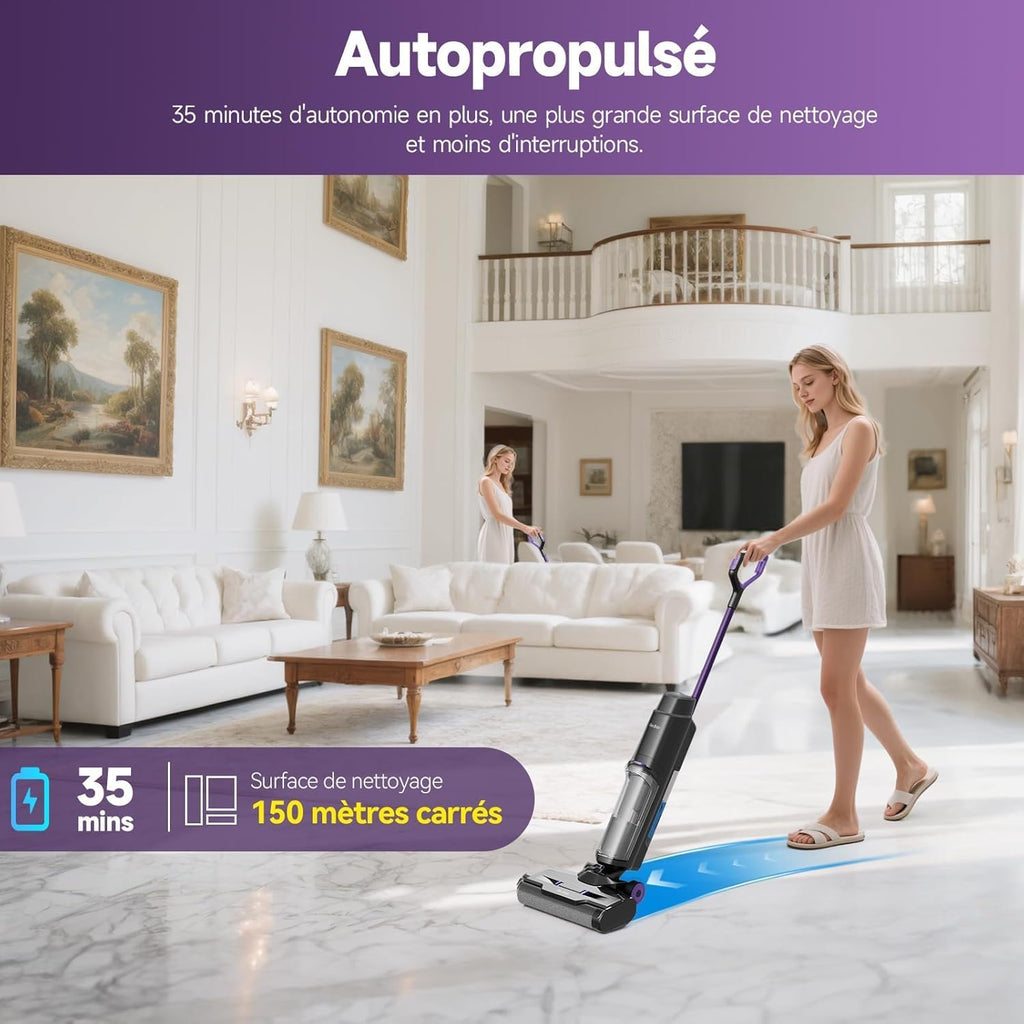 Redkey W15 Aspirateur Balai Laveur sans Fil, 20.000 Pa Balai aspirateur Laveur 3 en 1, Aspiration Puissant Eau et Poussière, 5mm Simple Lamination, Longue Autonomie, LED écran Digital, Auto-Nettoyage