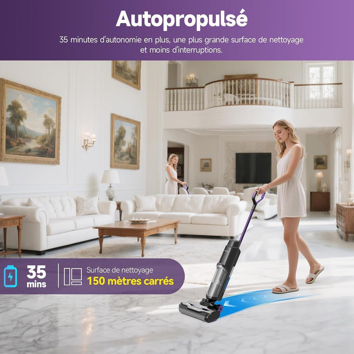 Redkey W15 Aspirateur Balai Laveur sans Fil, 20.000 Pa Balai aspirateur Laveur 3 en 1, Aspiration Puissant Eau et Poussière, 5mm Simple Lamination, Longue Autonomie, LED écran Digital, Auto-Nettoyage