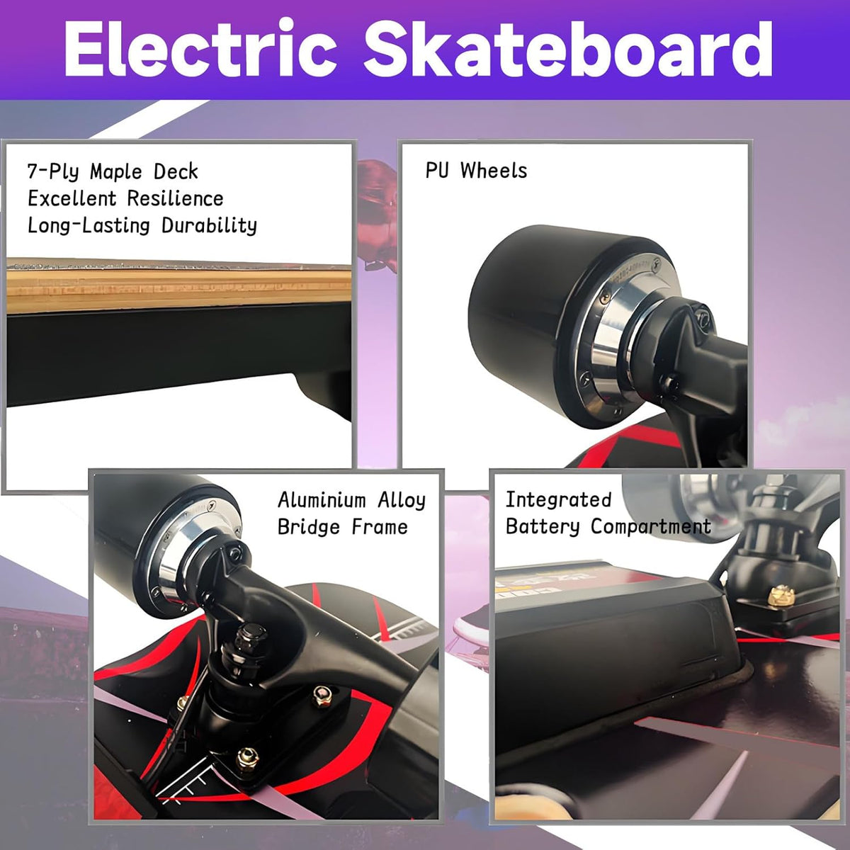 PxkVrin Skateboard électrique avec télécommande, autonomie de 24 km, capacité de Charge de 80 kg, pour Adultes/Femmes/Hommes. B-1