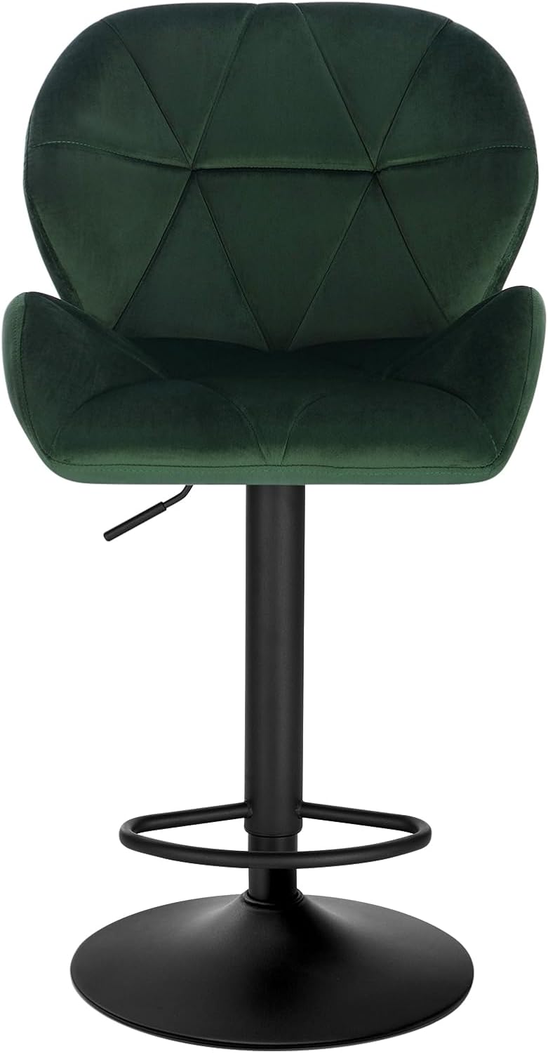 WOLTU Lot de 4 Tabouret de Bar réglable en Hauteur Chaise Haute pour Bar avec Dossier siège rembouré en Velours Pied en métal,Vert Foncé BH139dgn-4