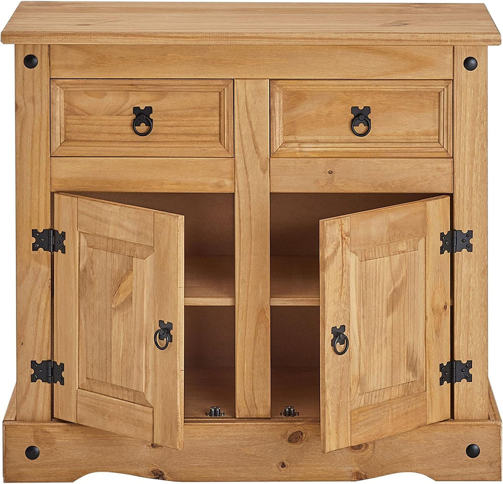 IDIMEX Buffet Salsa Commode bahut vaisselier en Bois Style Mexicain avec 2 Portes battantes et 2 tiroirs, en pin Massif Finition teintée/cirée