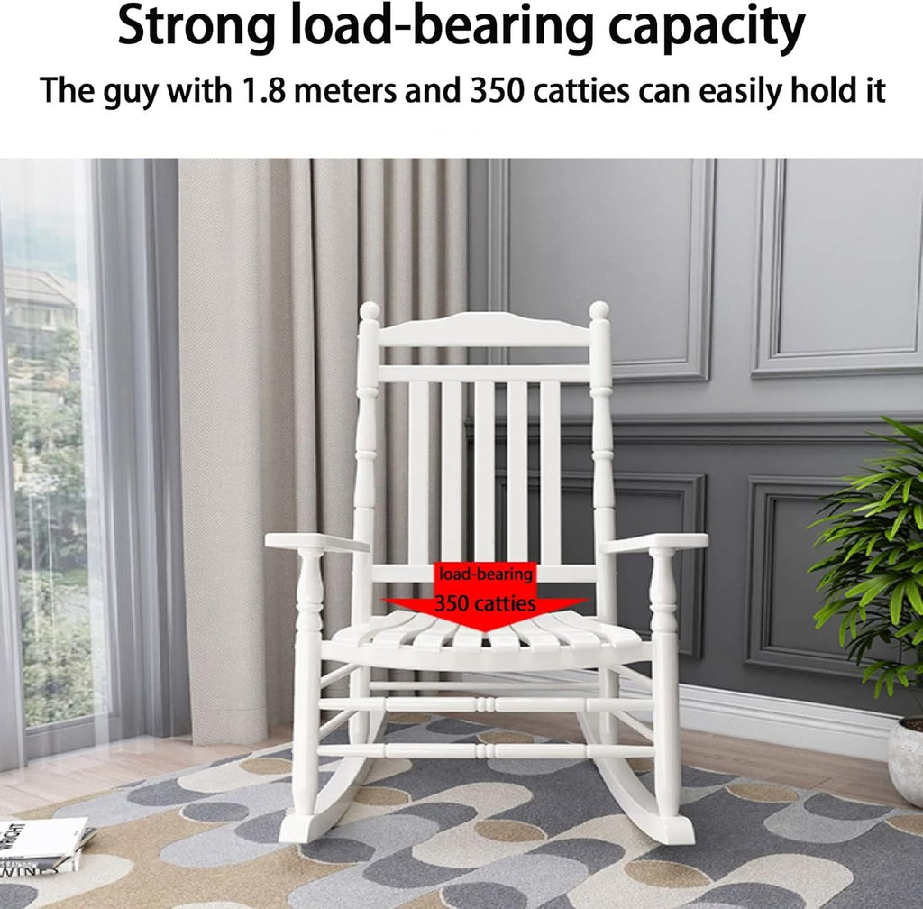 Fauteuil rokincher à bascule extérieur,rocking chair adulte bois extérieur,fauteuil relax,Dossier haut, accoudoirs larges, convient pour la cour, le jardin, l'intérieur, la pelouse Color : White , S