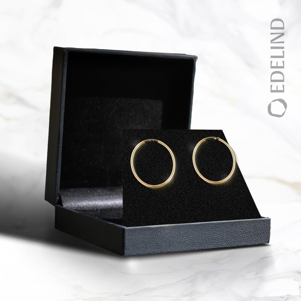 EDELIND Boucles d'Oreilles Rondes 30 mm Or Jaune 750 585 375 333 Largeur 2 mm Bijoux Femme avec Boîte Cadeau Bijoux
