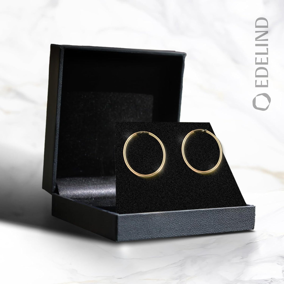 EDELIND Boucles d'Oreilles Rondes 30 mm Or Jaune 750 585 375 333 Largeur 2 mm Bijoux Femme avec Boîte Cadeau Bijoux