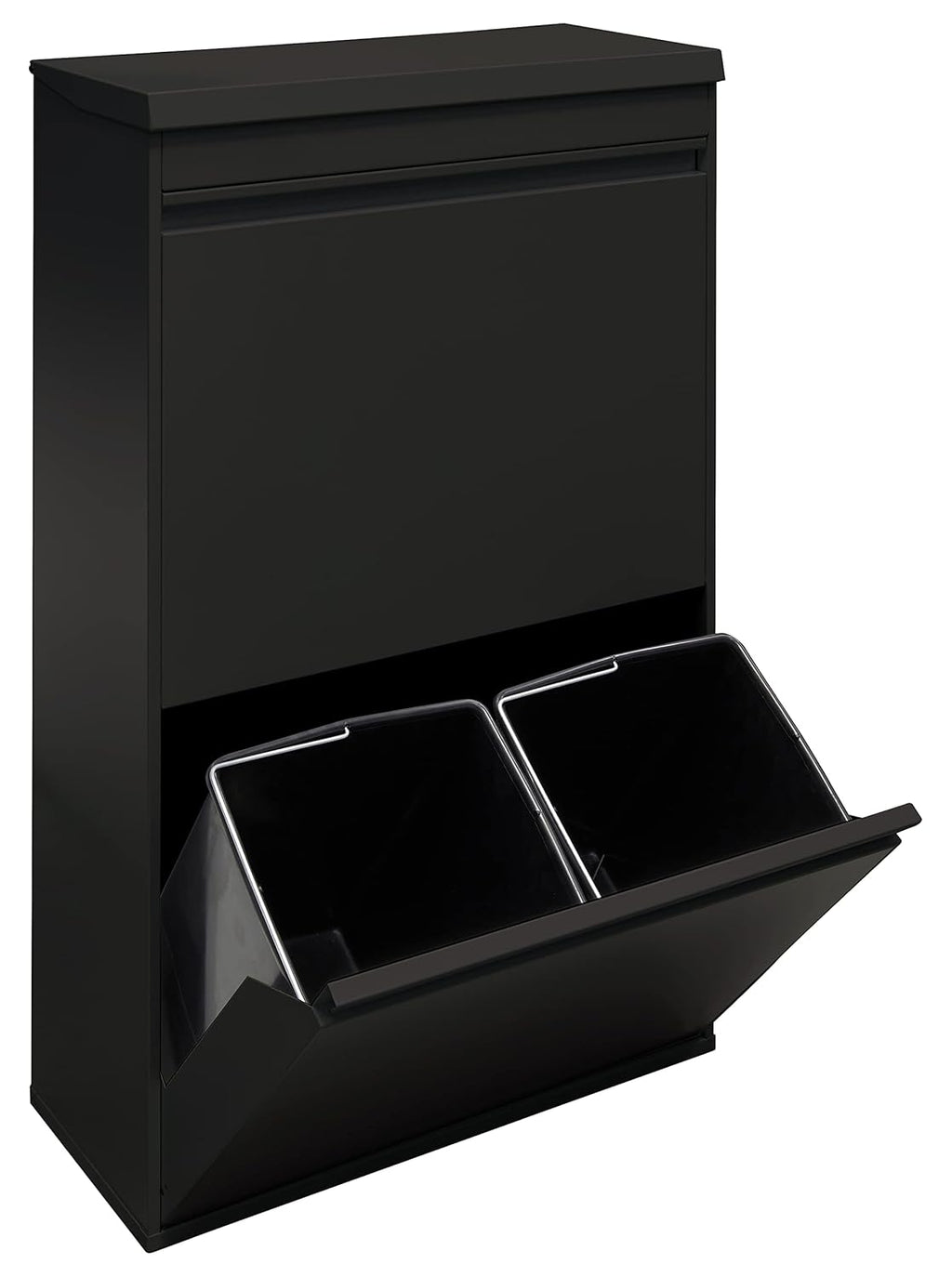 ARREGUI Top CR626-B Poubelle de recyclage en acier, poubelle de tri sélectif, 4 seaux, avec plateau supérieur multifonction, 4 x 17 L (68 L), noir
