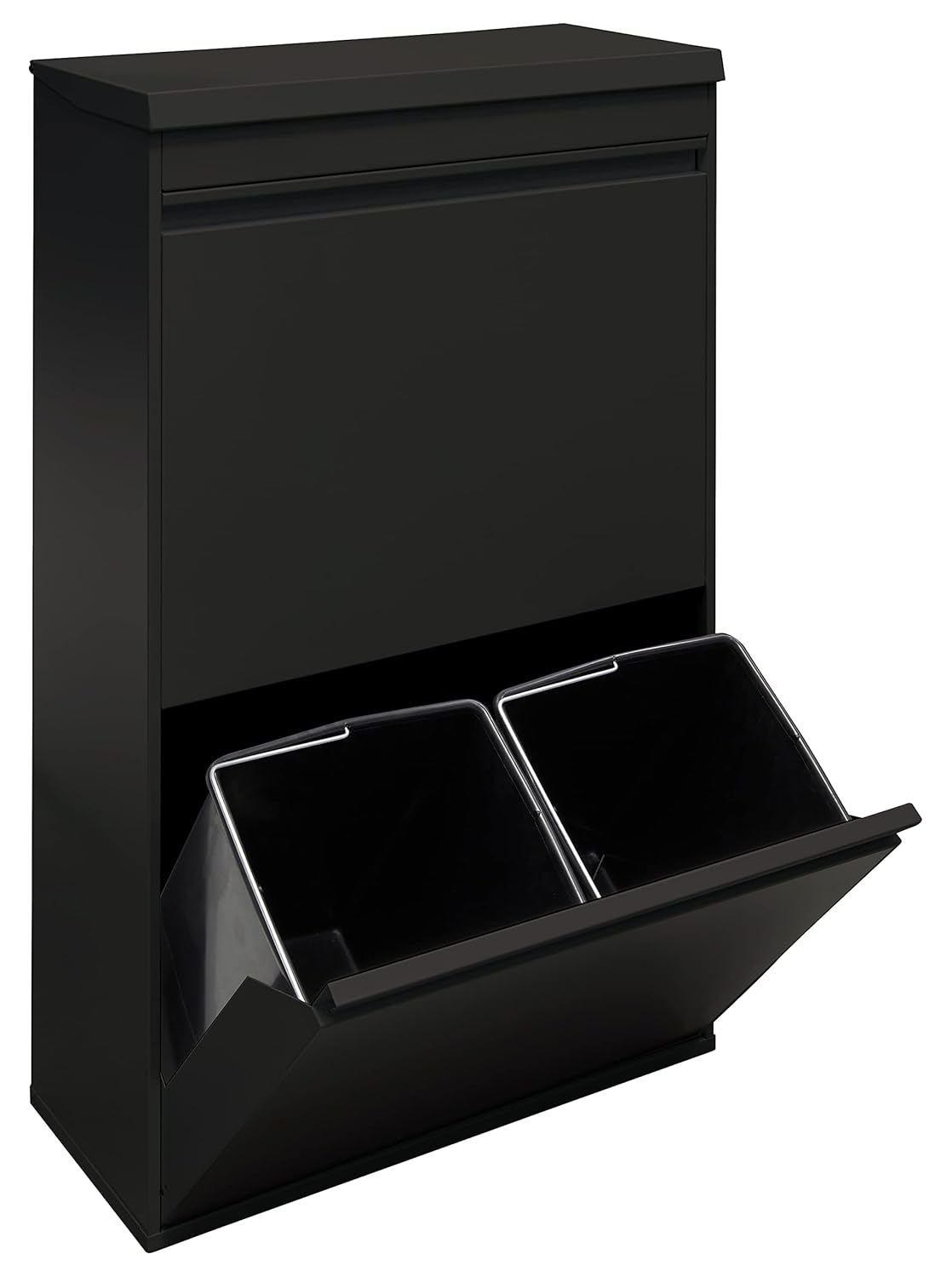 ARREGUI Top CR626-B Poubelle de recyclage en acier, poubelle de tri sélectif, 4 seaux, avec plateau supérieur multifonction, 4 x 17 L (68 L), noir