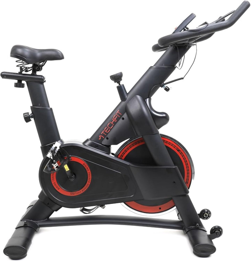 TechFit Vélo d’appartement – 20 kg volant d’inertie, résistance magnétique 99 niveaux, siège et guidon réglables, écran LCD, Bluetooth apps, 200 kg max, capteurs pouls, support téléphone