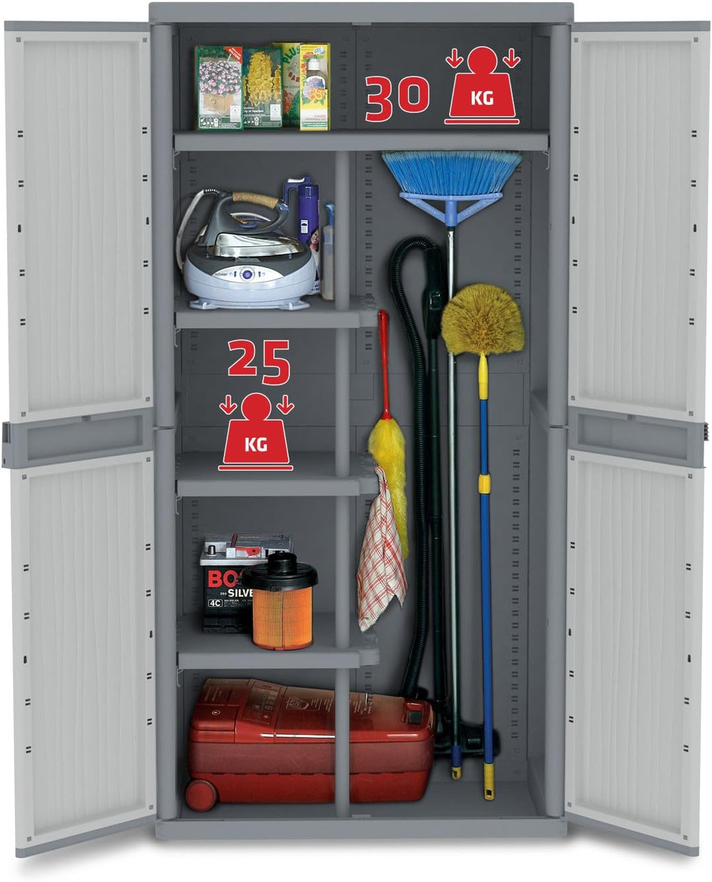 Terry - Jumbo 3900 UW, Armoire à 2 portes Multifonction, Armoire à Balais, 4 Étagères Internes, pour Intérieur et Extérieur Couvert, 89,7x53,7x180 cm