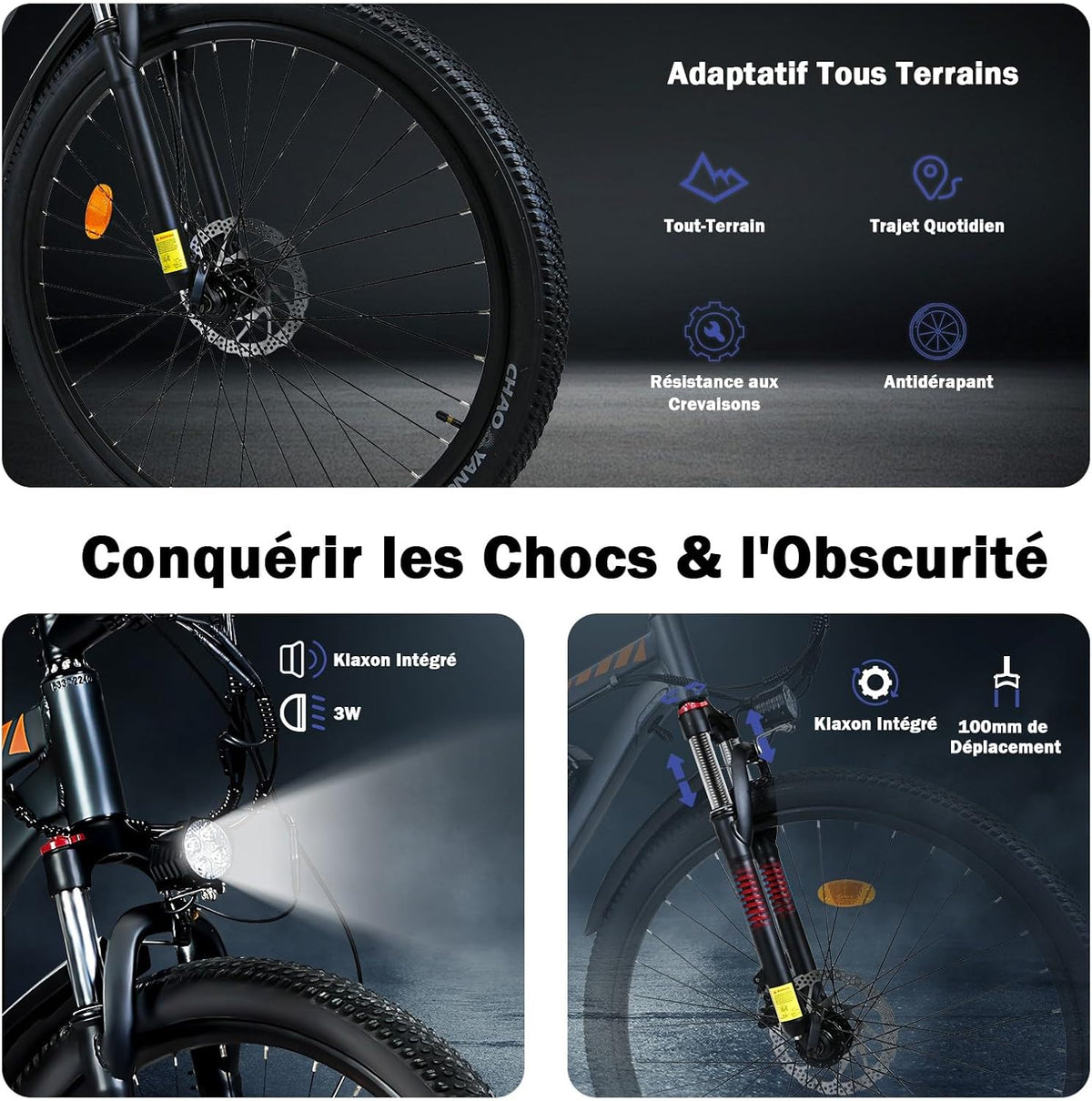TIGUOWISH C29 Vélo Électrique Adulte,Batterie Amovible 48V 18.6Ah,Moteur Tout-Terrain,VTT 21 Vitesses,Freins à Disques Sécurisés,Écran LCD Intelligent,Éclairage LED Haute Luminosité.