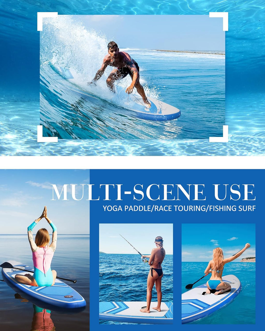 Planche à pagaie de 15,2 cm d'épaisseur avec accessoires ISUP et sac de transport et pompage rapide pour adultes et jeunes pour pagaie, surf, pêche, yoga