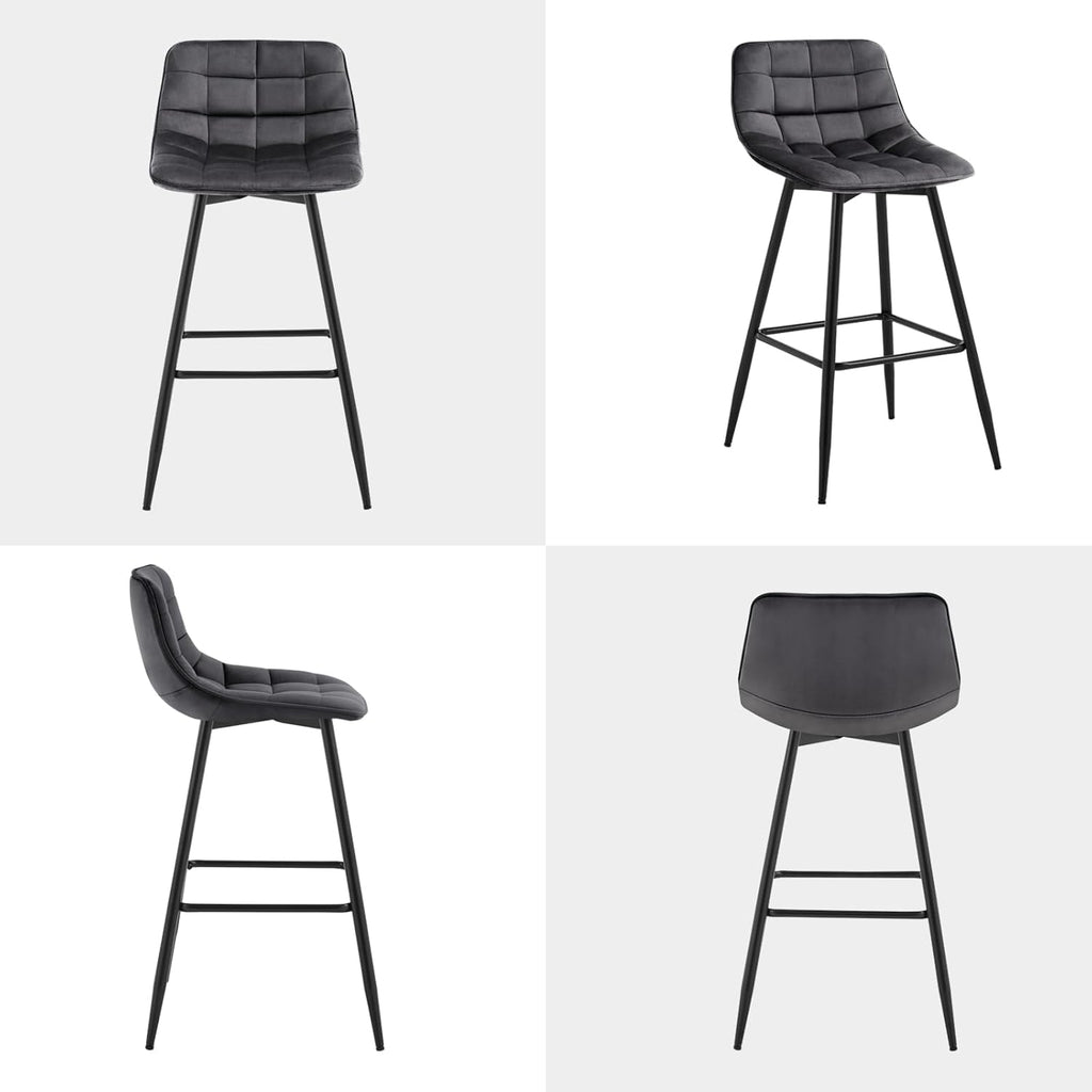 WOLTU 4 X Tabouret de Bar Bistro Chaise de Bar Assise rembourrée en Velours avec Pieds et Repose-Pieds en métal,Gris Foncé BH143dgr-4