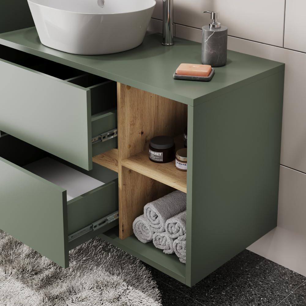 Vicco Meuble sous lavabo Viola, Vert/Artisan, 100x60cm avec 2 tiroirs