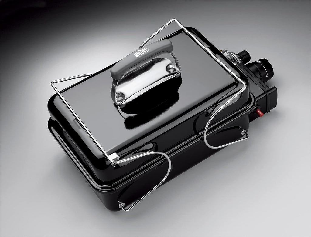 Weber Barbecue à gaz Go-Anywhere/Barbecue Portable, Pieds repliables, allumage piezo, revêtement Durable, Barbecue de Camping léger et Compact pour l'extérieur, Surface de Cuisson 42 x 26cm, Noir