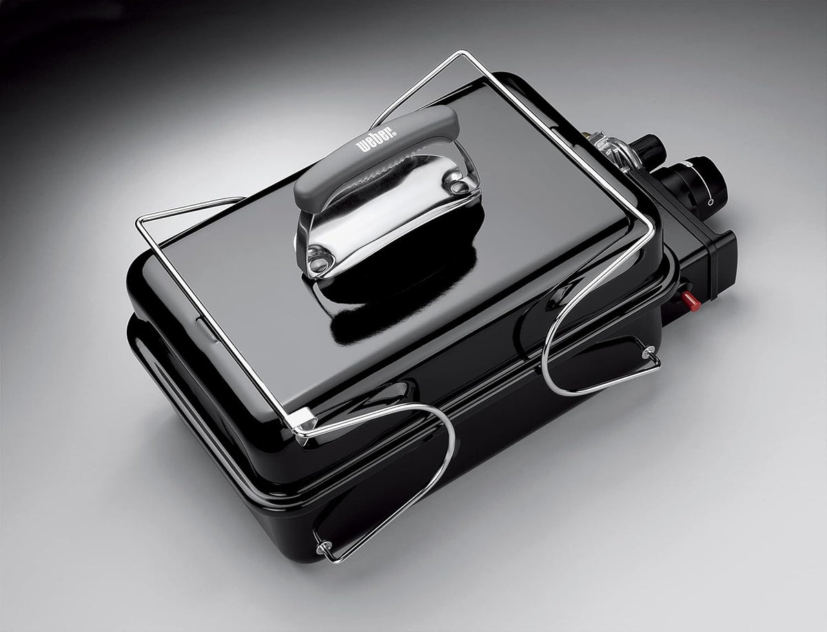 Weber Barbecue à gaz Go-Anywhere/Barbecue Portable, Pieds repliables, allumage piezo, revêtement Durable, Barbecue de Camping léger et Compact pour l'extérieur, Surface de Cuisson 42 x 26cm, Noir