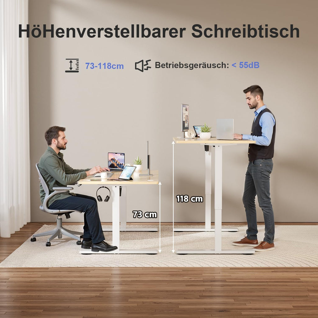 JUMMICO Bureau réglable en Hauteur - Plateau de Table Complet - Réglable en Hauteur - avec Fonction mémoire - 140 x 60 cm - Beige