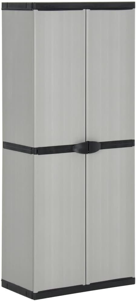 Tomostar Armoire de Rangement de Jardin, Armoire Haute à Outils Extérieur 3 étagères Gris/Noir 68x40x168cm