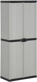 Tomostar Armoire de Rangement de Jardin, Armoire Haute à Outils Extérieur 3 étagères Gris/Noir 68x40x168cm