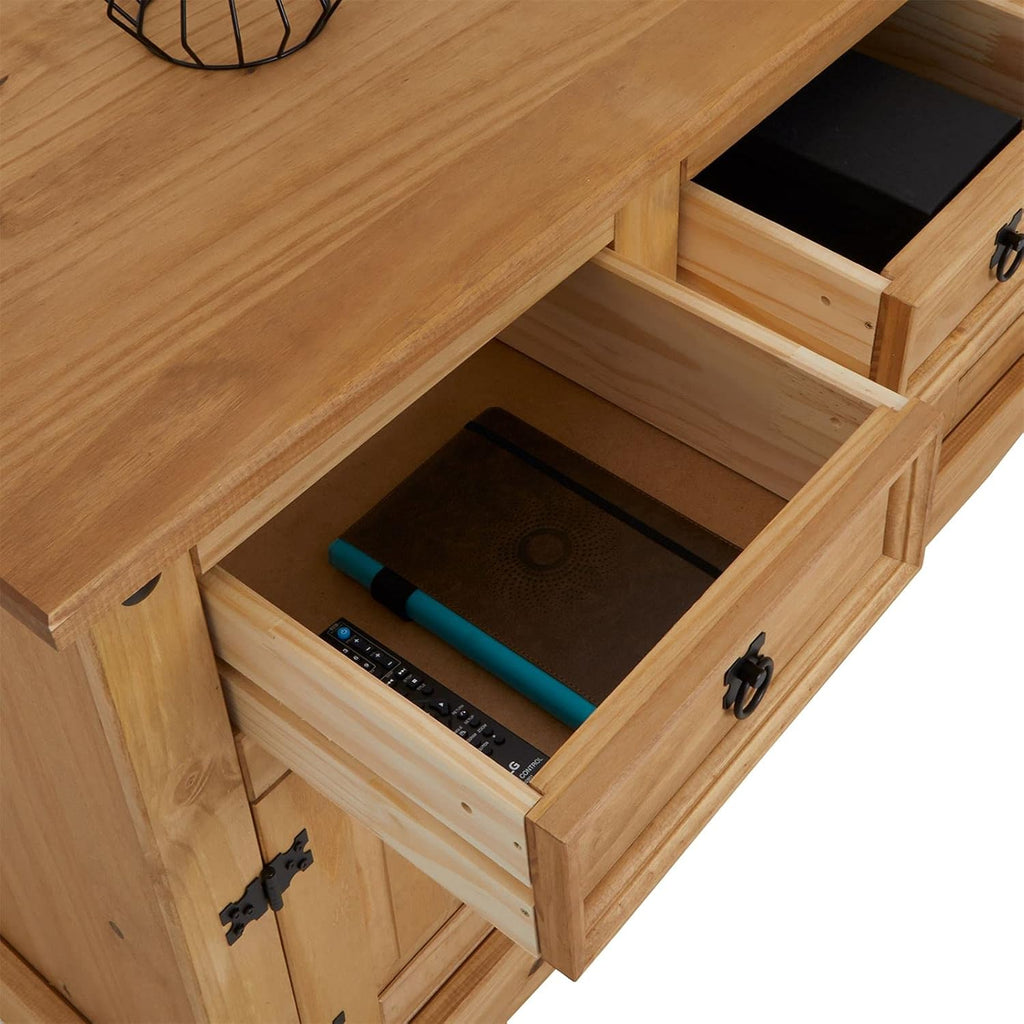 IDIMEX Buffet Salsa Commode bahut vaisselier en Bois Style Mexicain avec 3 Portes battantes et 3 tiroirs, en pin Massif Finition teintée/cirée