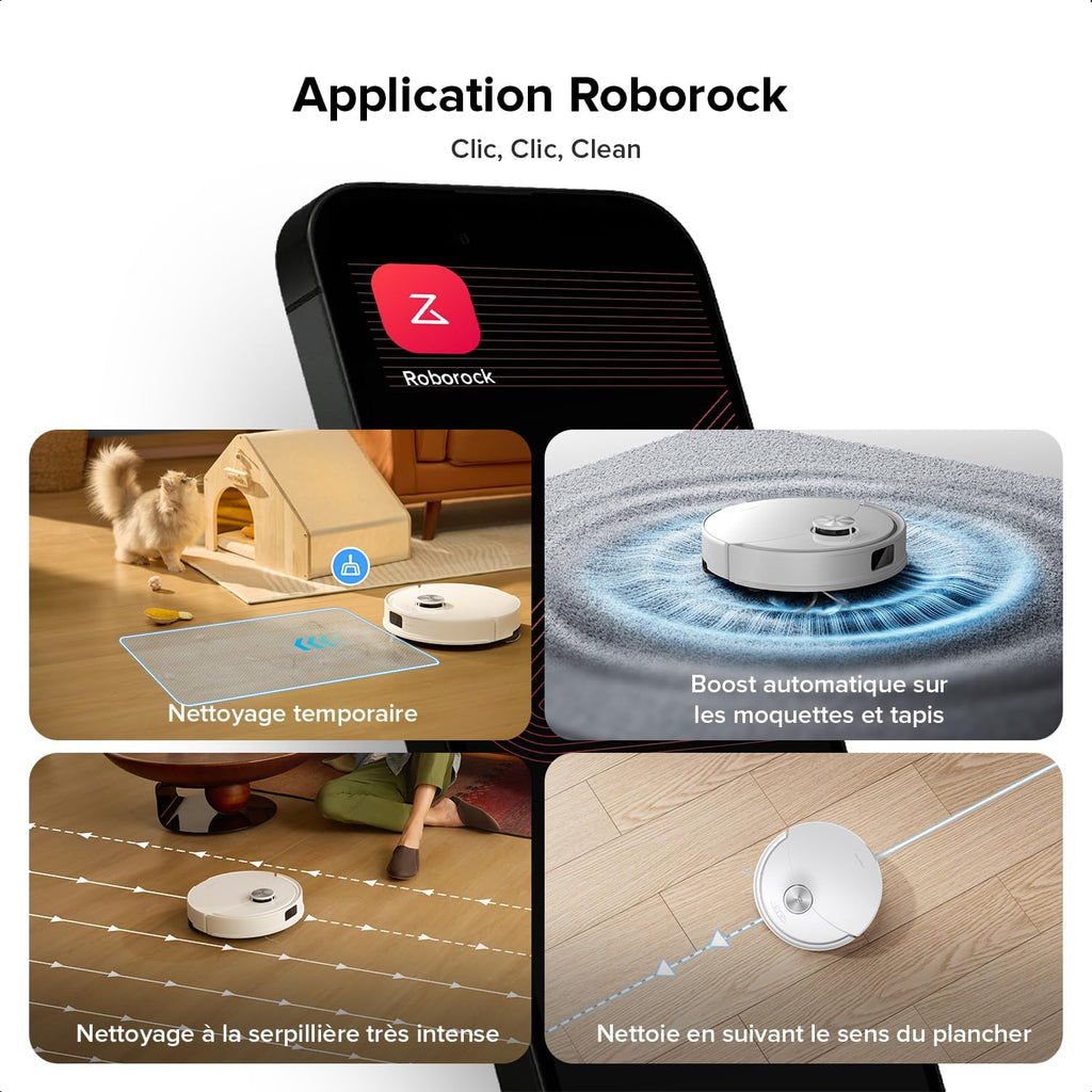 roborock Q10 S5 Set Robot Aspirateur Laveur, 10000 Pa Aspiration, Double Anti-emmêlement, Système VibraRise 2.0, Levage des Serpillères de 8 mm, Navigation PreciSense LiDAR, Évitement d'obstacles, APP