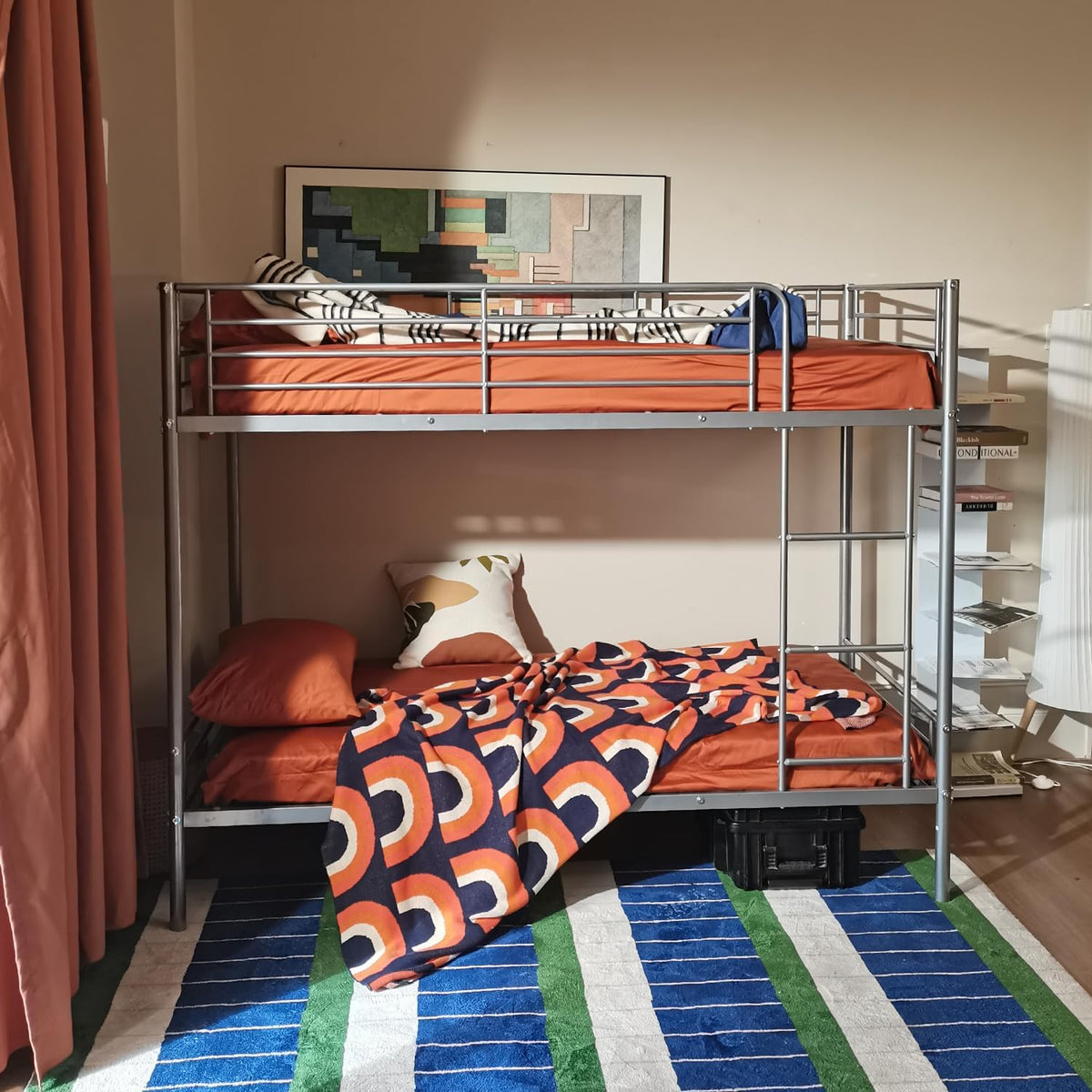 Meuble Cosy Lit superposé 2 Personnes Cadre de Lits 90x190cm en métal pour Enfant Chambre à Coucher Maison, Gris