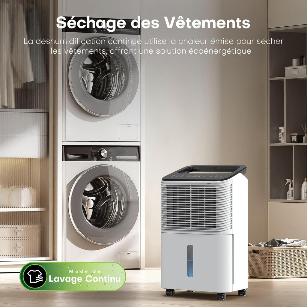 Deshumidificateur d air 16L/jour, Déshumidificateur de Chambre Ultra-silencieux, Contrôle Central Intelligent, Mode AUTO, Indicateur d'humidité, Minuterie 24H, Plus Puissant, Plus Efficace