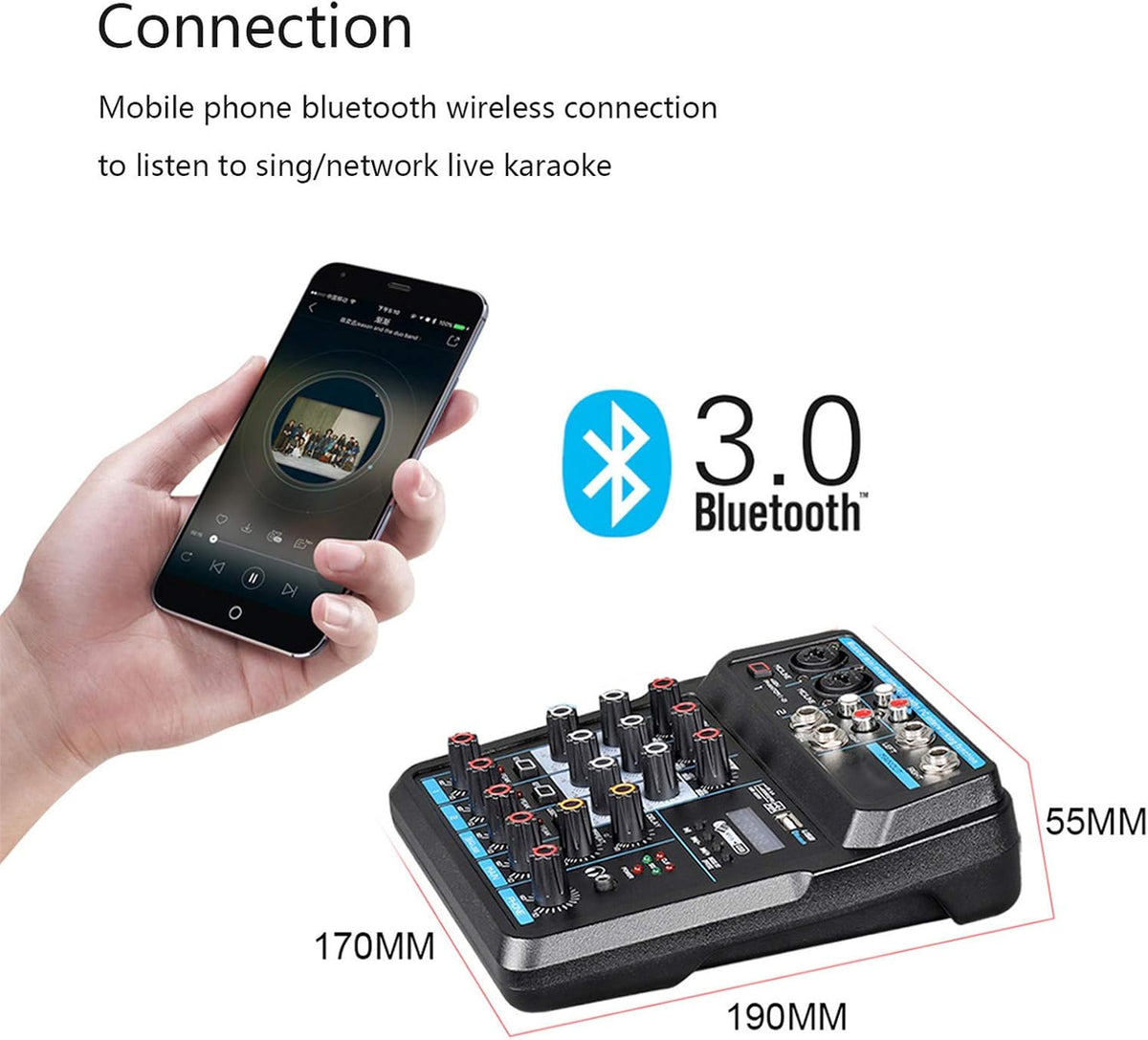 Mixeur audio, Interface de contrôleur de son DJ for mixeurs en direct avec clé USB for enregistrement sur ordinateur Mixeur audio de studio 4/6 canaux Professionnel et débutant, 6 canaux(4 Channel)