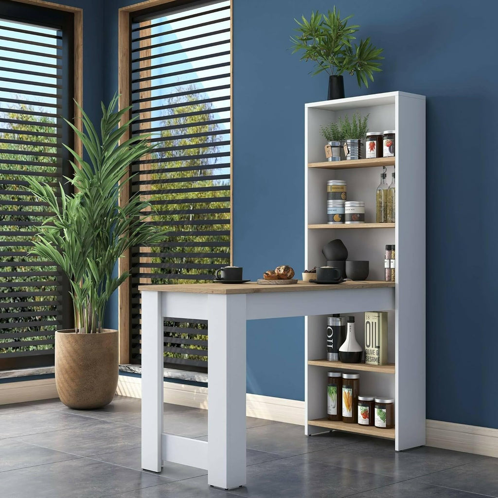 Dmora - Table Fixe Talitha, étagère de Cuisine, Console pour Salle à Manger, étagère rectangulaire Fixe, 120x54h154 cm, Noyer et Blanc