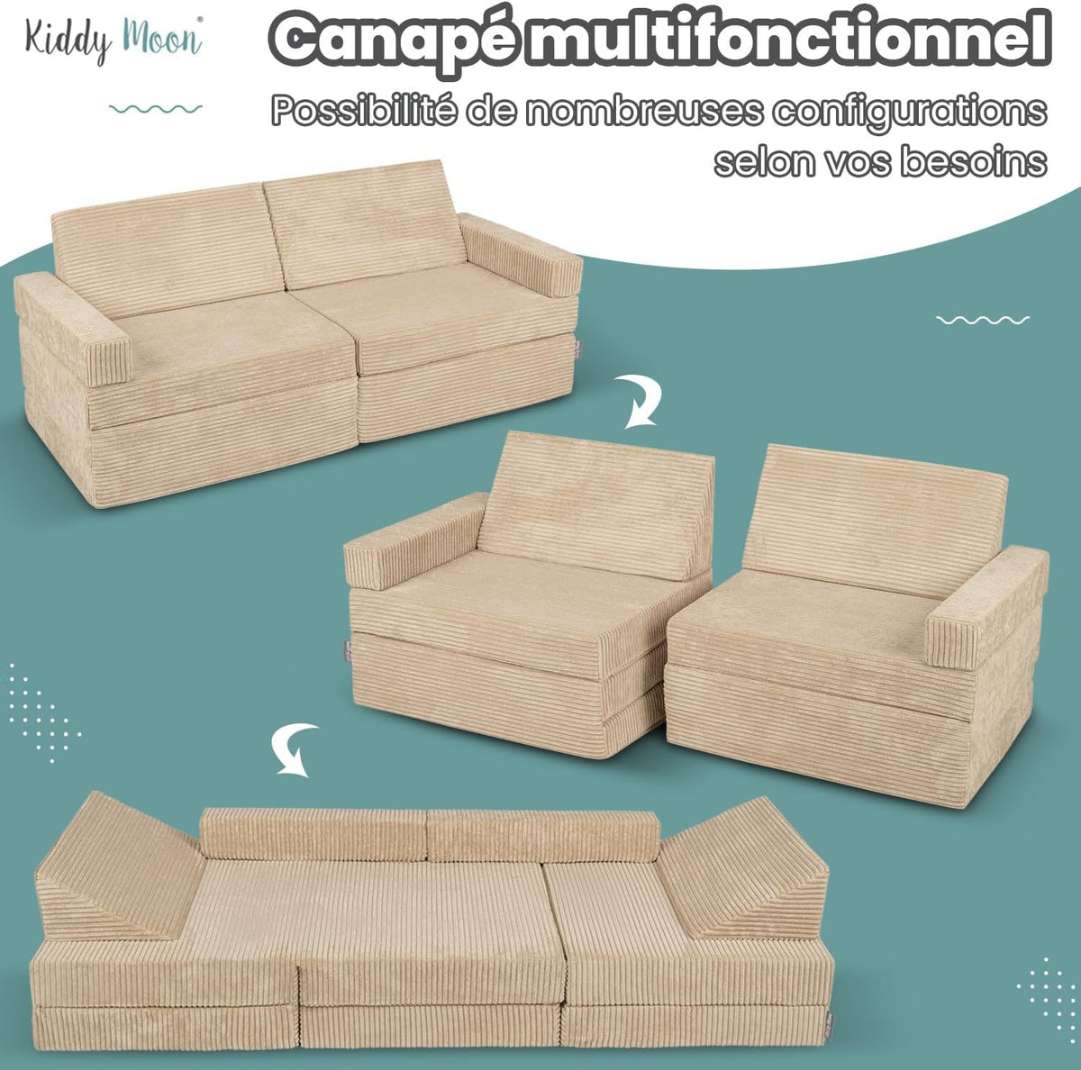 KiddyMoon Canapés Pliant pour Enfants Canapé-Lit Convertible Bébés-Canapé Lit Coucher Salle De Jeux Pliable Matelas Au Sol Mini-Canapé Chaise-Lit, Gris Clair