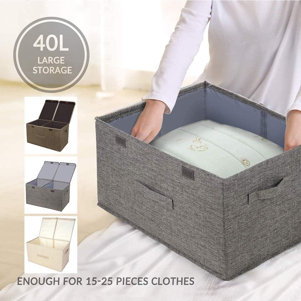 Boîte de Rangement Pliable, Deux couvercles, Panier à vêtements en Tissu de Lin, Poubelle Canal, Sac de Rangement pour boîte à Jouets