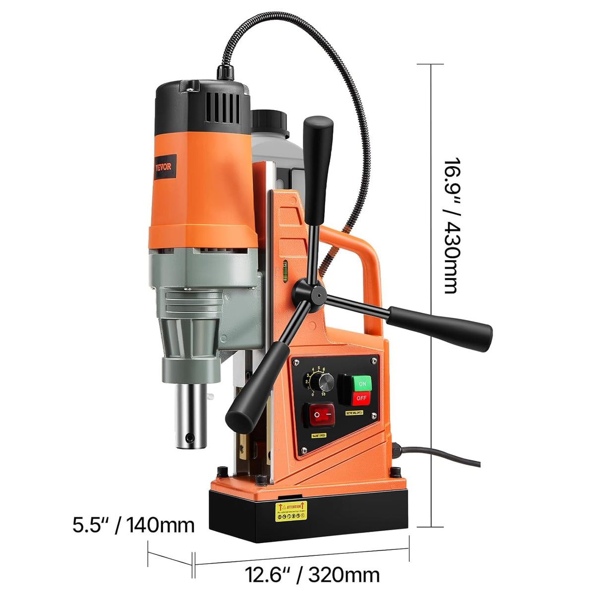 VEVOR Perceuse Magnétique Diamètre 50 mm Profondeur 50 mm Carotteuse à Diamant 1550 W 13000 N 500 tr/min Perceuse à Colonne Trou Net pour Rénovation Maison Construction de Navire Chemin de Fer Pont
