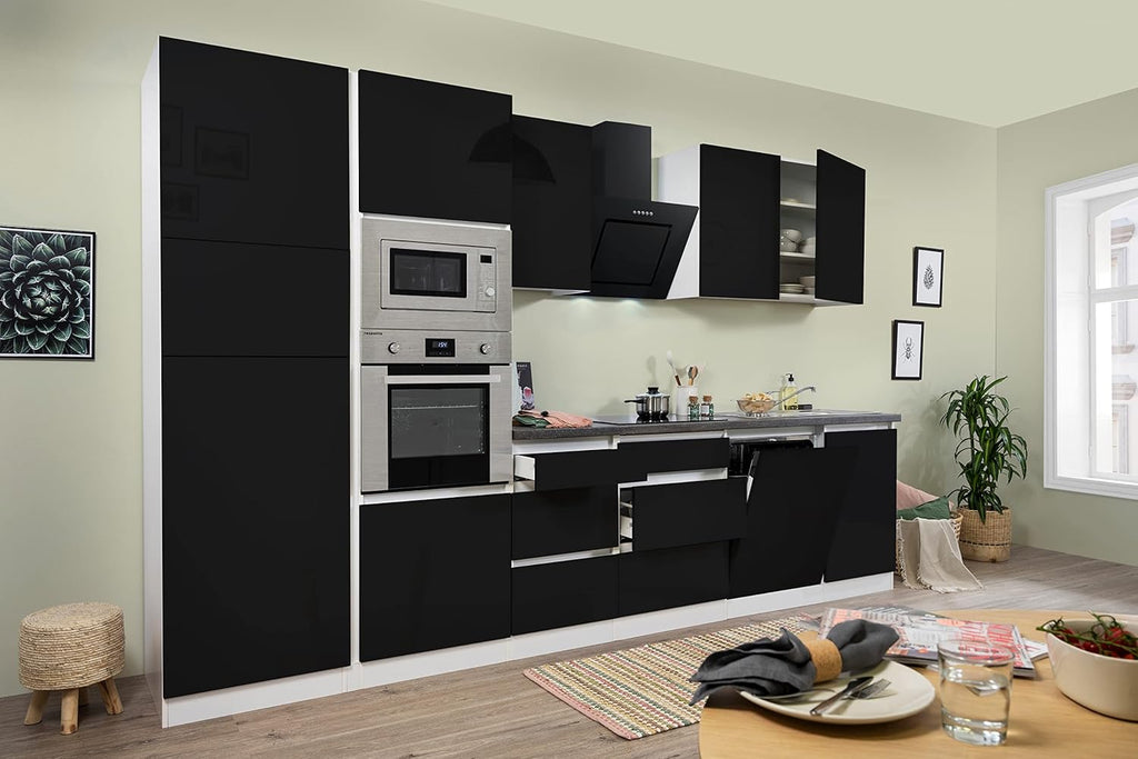 respekta Lorena Bloc de cuisine sans poignée Blanc/noir 345 cm