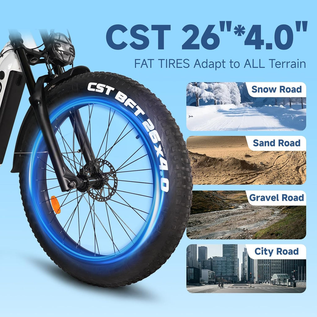 Lohang Vélo électrique pour Adultes, VTT 26 Pouces, Batterie 52 V 19/21 Ah, autonomie jusqu'à 40-90 km, Moteur Unique/Double, Double amortisseurs, 7 Vitesses, vélo électrique de Plage et de Neige