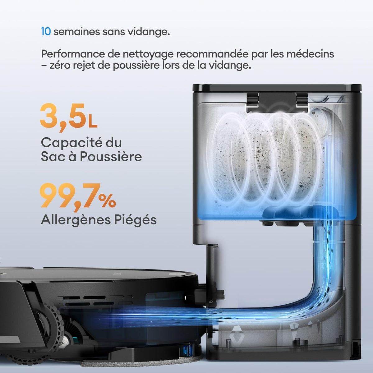 Ultenic T20 Pro Aspirateur Robot, Robot Aspirateur Laveur, Robot Silencieux Connecté avec WiFi/Bluetooth/Alexa/App, 6 Modes de Nettoyage, Auto-Charge, 8000 Pa, Idéal pour Poils d'animaux