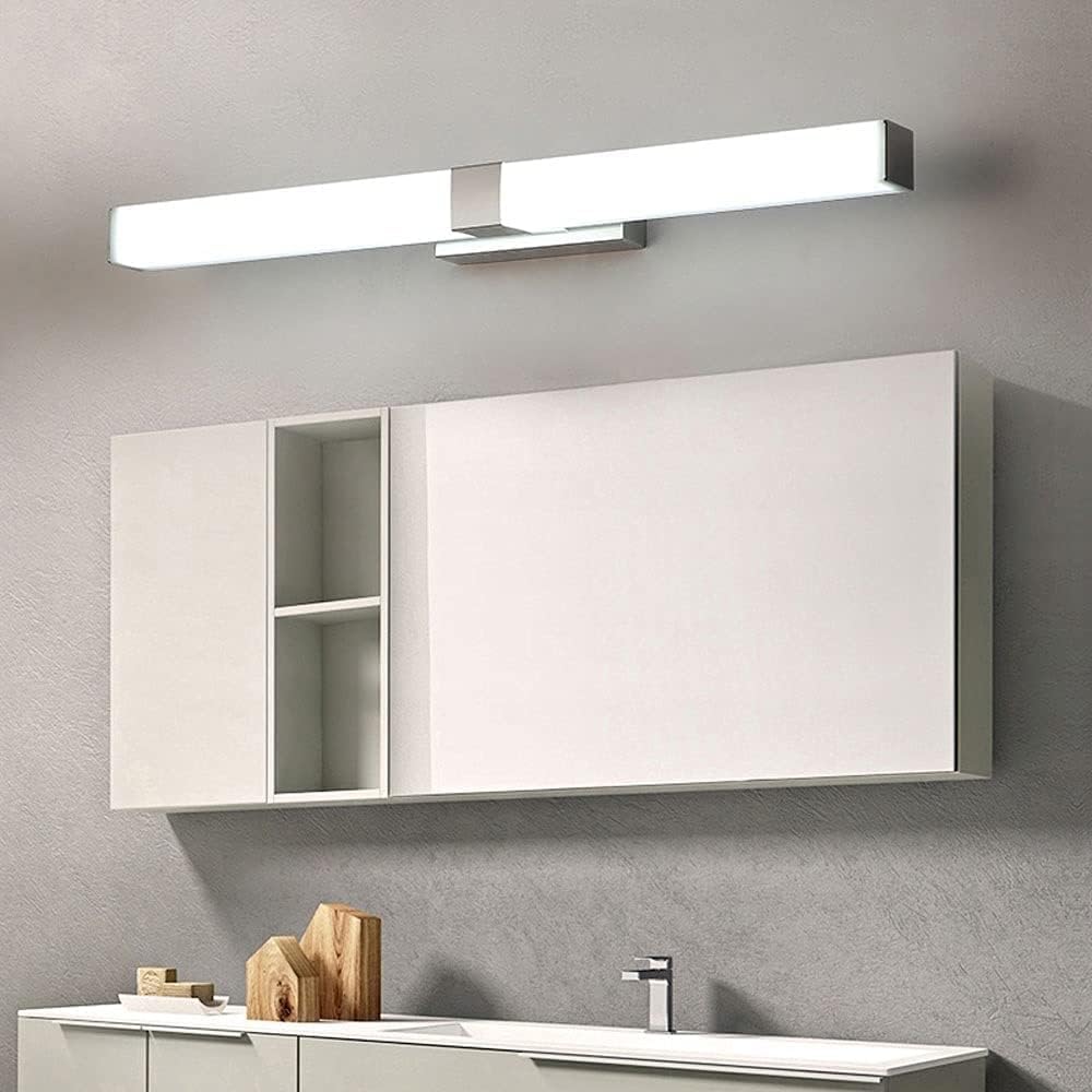 Miroir de Salle de Bain avec éclairage LED, Cadre chromé, Applique Murale Moderne en Acier Inoxydable, Style Luxueux